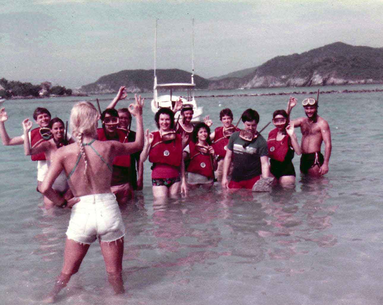 ALT =[“Dr. Jolie Bookspan: Dr. Bookspan taught snorkeling to cruise ship passengers, took them on dives, then cooked them lunch on the beach.] 