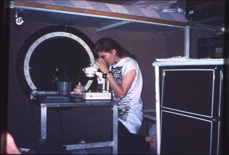 ALT =[“Dr. Jolie Bookspan: Dr. Bookspan working inside the underwater lab.”]